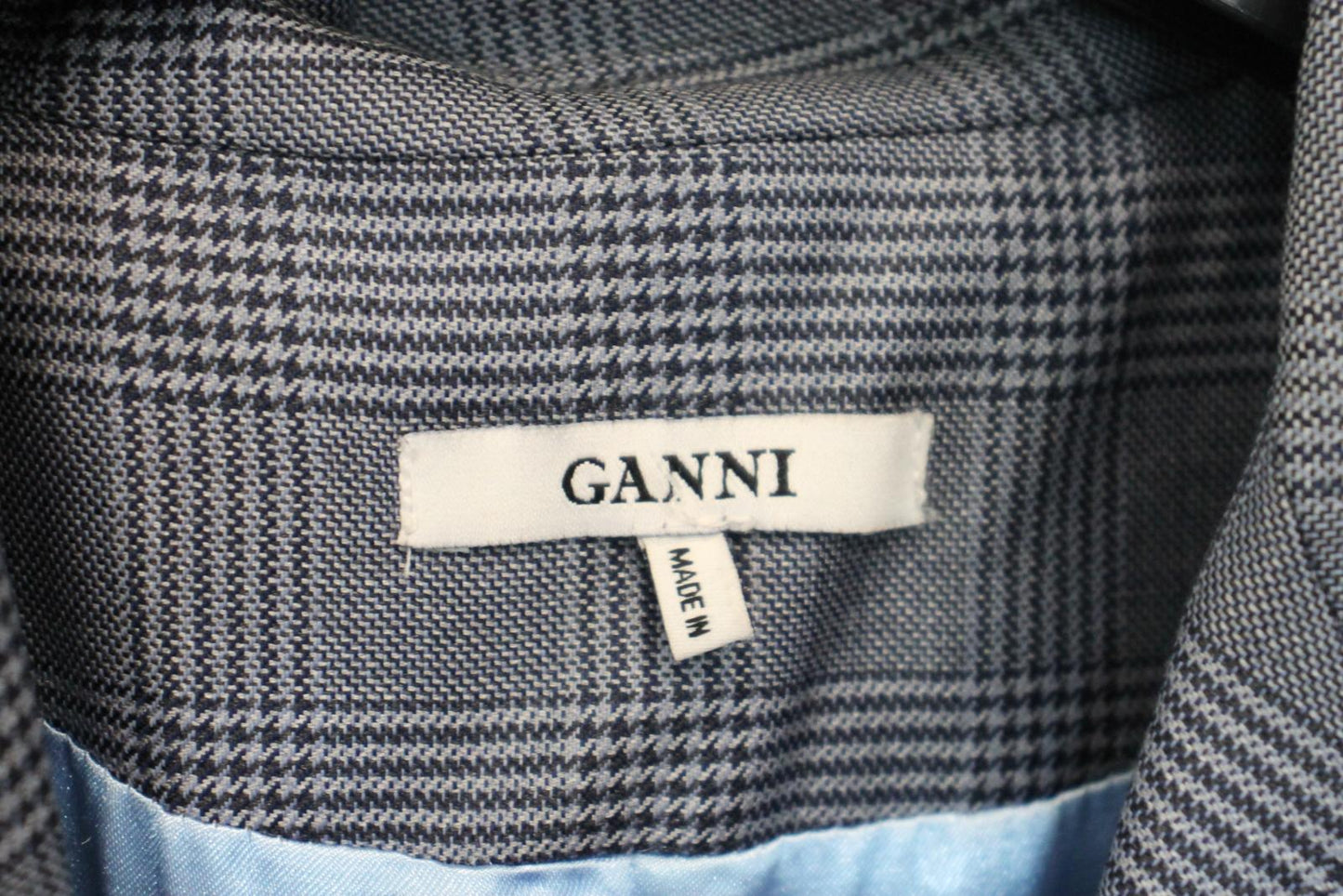 GANNI Ladies Grey Check Silk/Wool Blazer Suit Jacket EU36 UK8 NEW