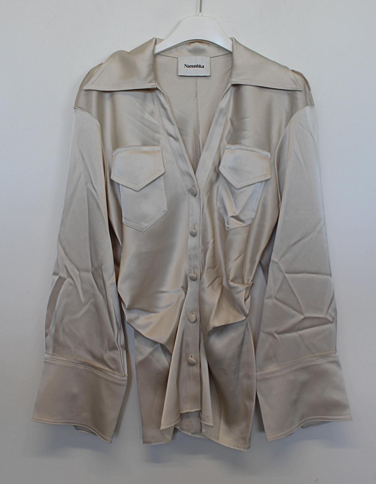NANUSHKA Ladies Cream Beige Long Sleeve Raw Edge Ruched Waist Shirt XS NEW