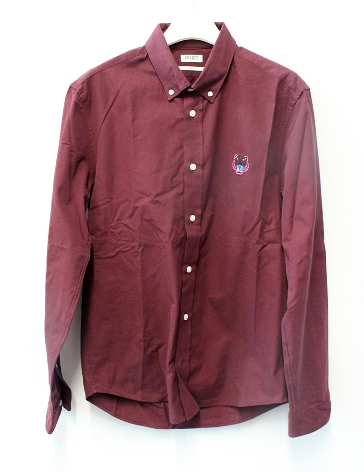 KENZO Men's Burgundy Red Casual Fit Tiger Logo Button Down Cotton Shirt M NEW