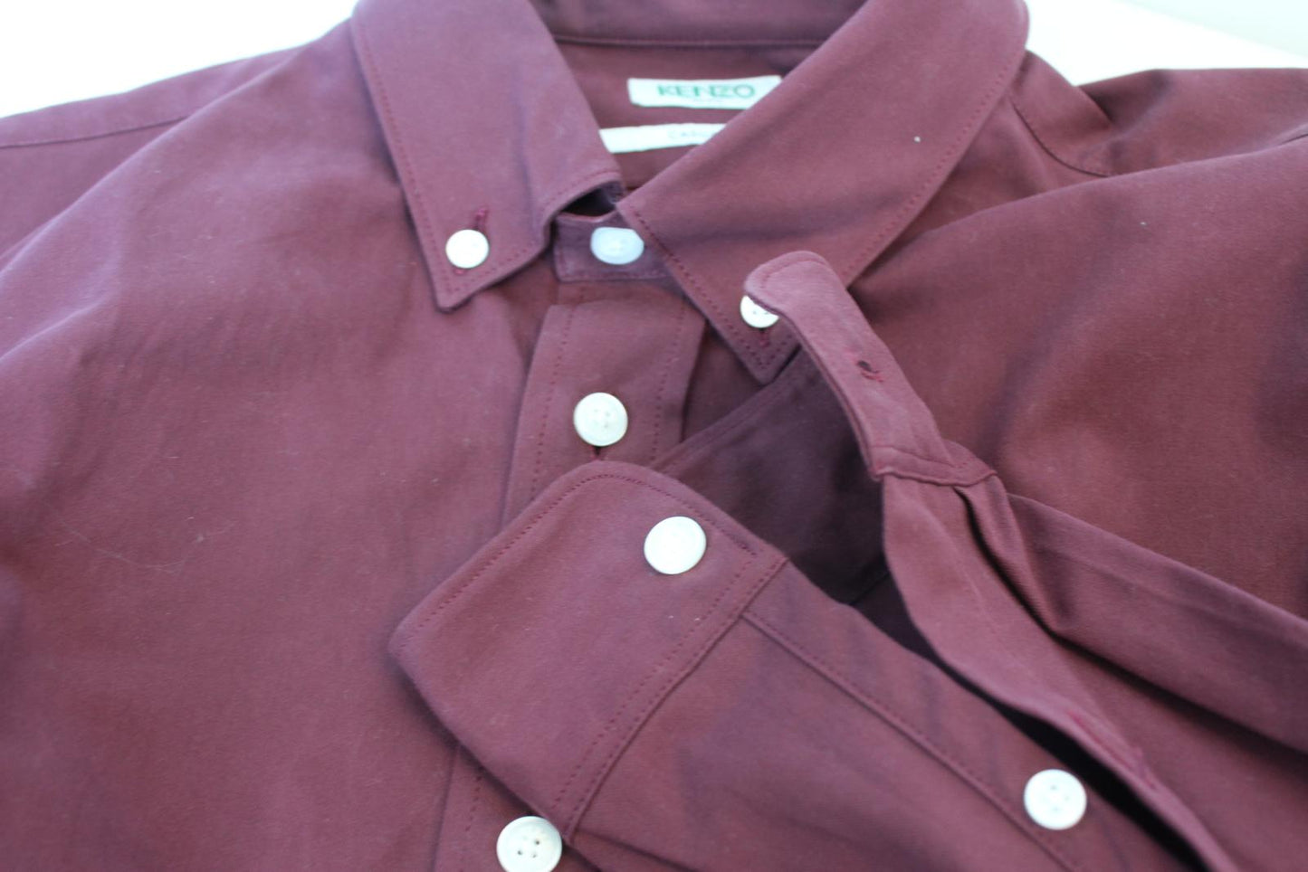 KENZO Men's Burgundy Red Casual Fit Tiger Logo Button Down Cotton Shirt M NEW