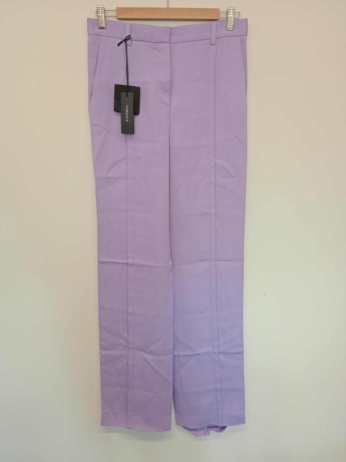 VERSACE Ladies Jacaranda Purple Slim Leg High Waist Trousers IT38 UK6 NEW