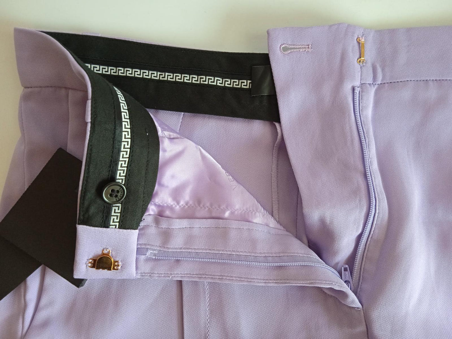 VERSACE Ladies Jacaranda Purple Slim Leg High Waist Trousers IT38 UK6 NEW