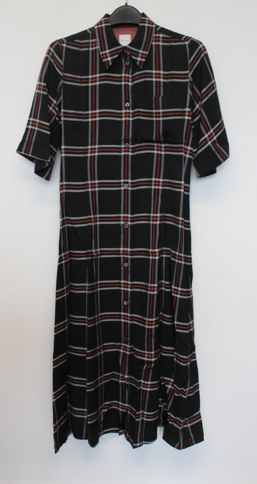 PAUL SMITH Ladies Black Check Print Short Sleeve Midi Shirt Dress IT40 UK8 NEW