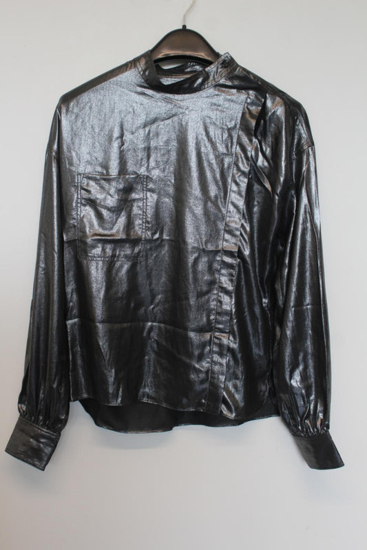 ISABEL MARANT Ladies Metallic Silver Grey Side Button Shirt FR36 UK8 NEW