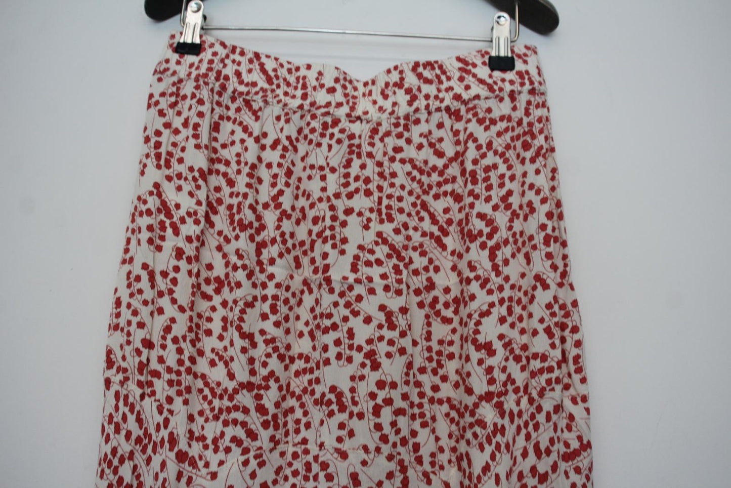 GANNI Ladies Red & Cream Tulip Print Elastic Waist Ala Skirt EU36 UK10 NEW
