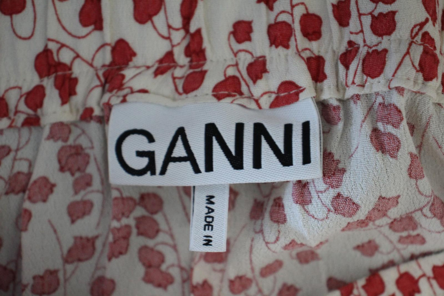 GANNI Ladies Red & Cream Tulip Print Elastic Waist Ala Skirt EU36 UK10 NEW