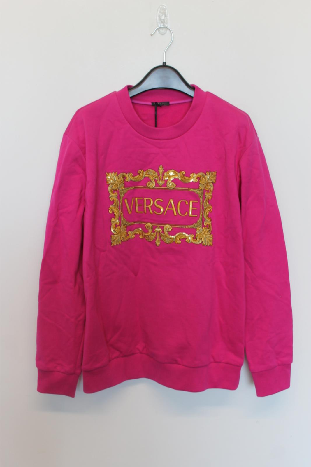 VERSACE Ladies Pink Cotton Embroidered Logo Sweatshirt Jumper XS BNWT