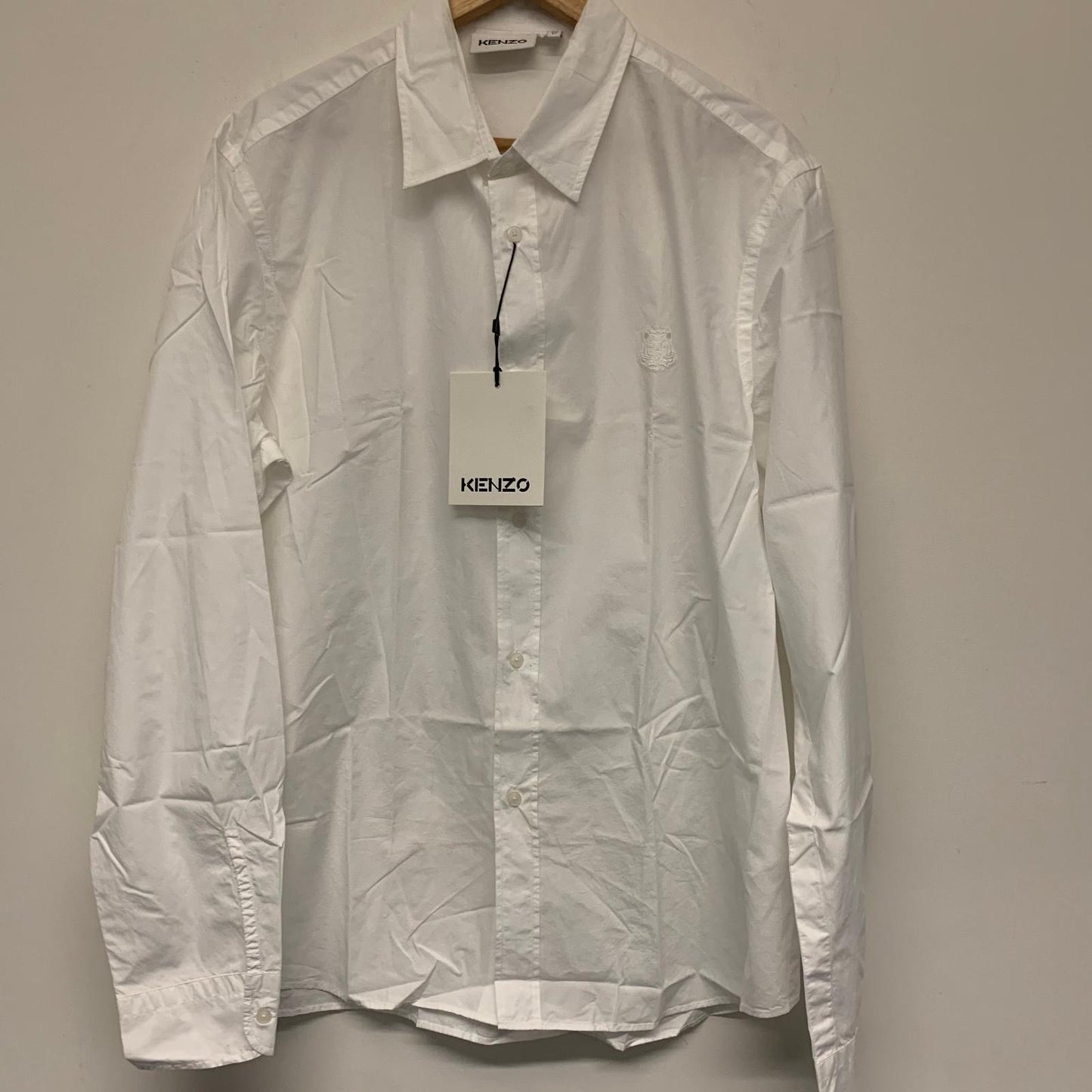 KENZO White Men's Long Sleeve Collared Tiger Mini Logo Dress Shirt UK XL NEW