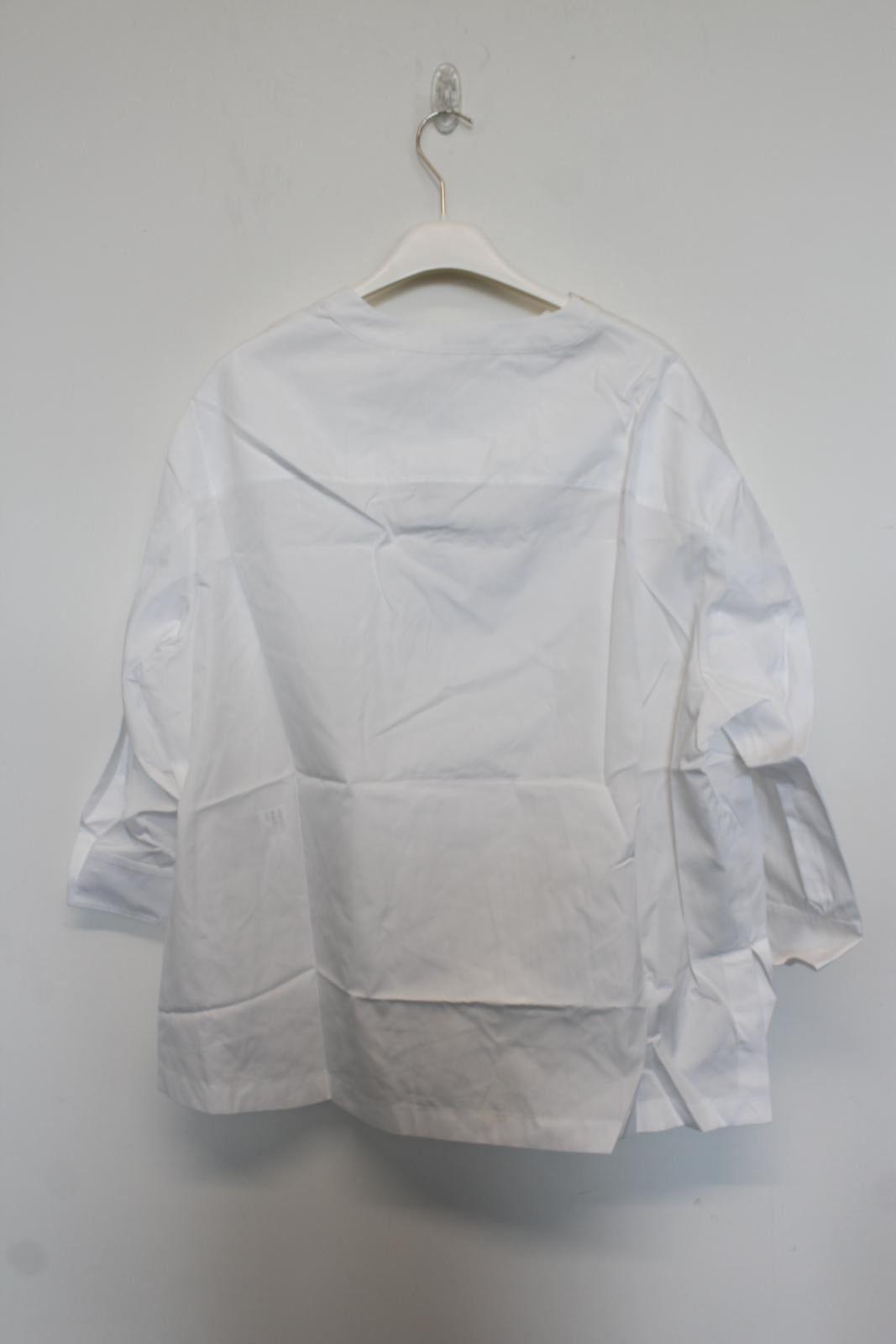 JIL SANDER Ladies White Asymmetric V-Neck Cotton Blouse Size 38 UK12 NEW