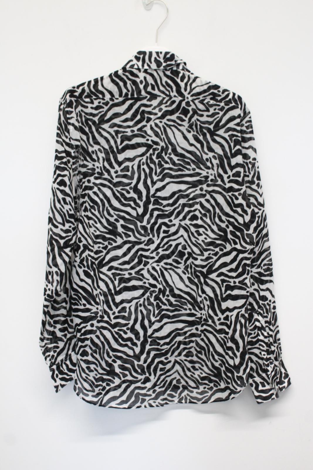SAINT LAURENT Men's Black White Zebra Print Long Sleeve Wool Shirt 37 14.5 NEW