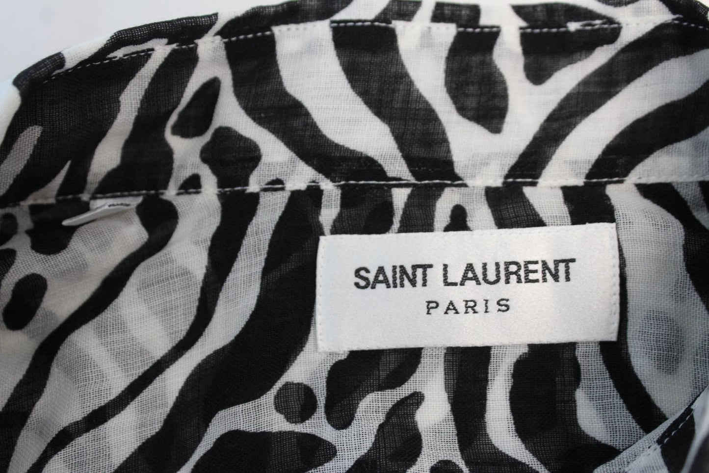SAINT LAURENT Men's Black White Zebra Print Long Sleeve Wool Shirt 37 14.5 NEW