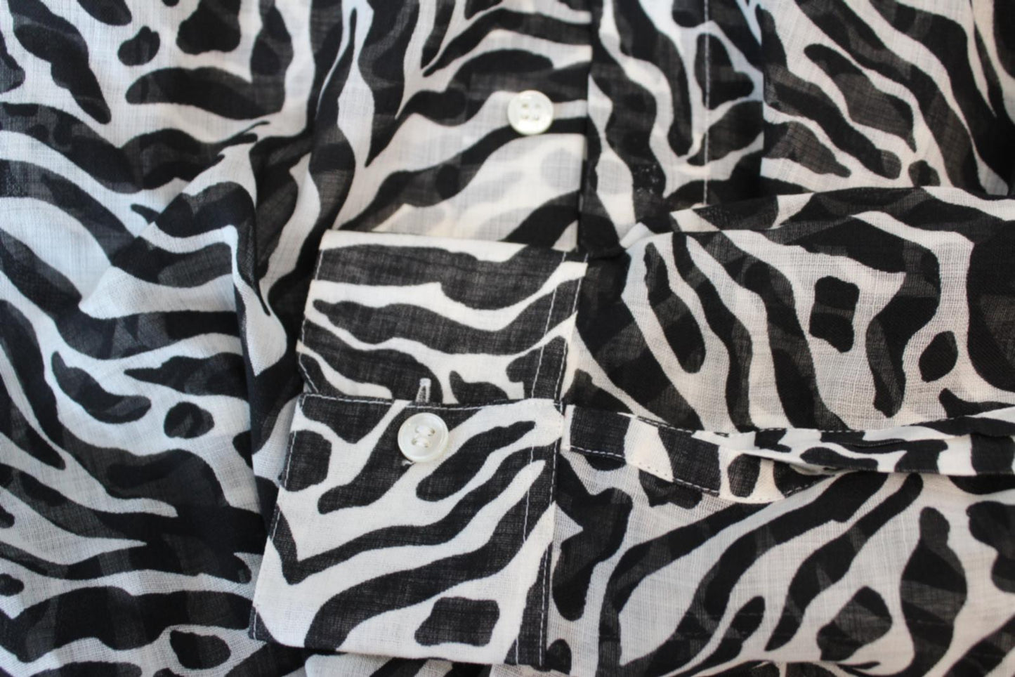 SAINT LAURENT Men's Black White Zebra Print Long Sleeve Wool Shirt 37 14.5 NEW