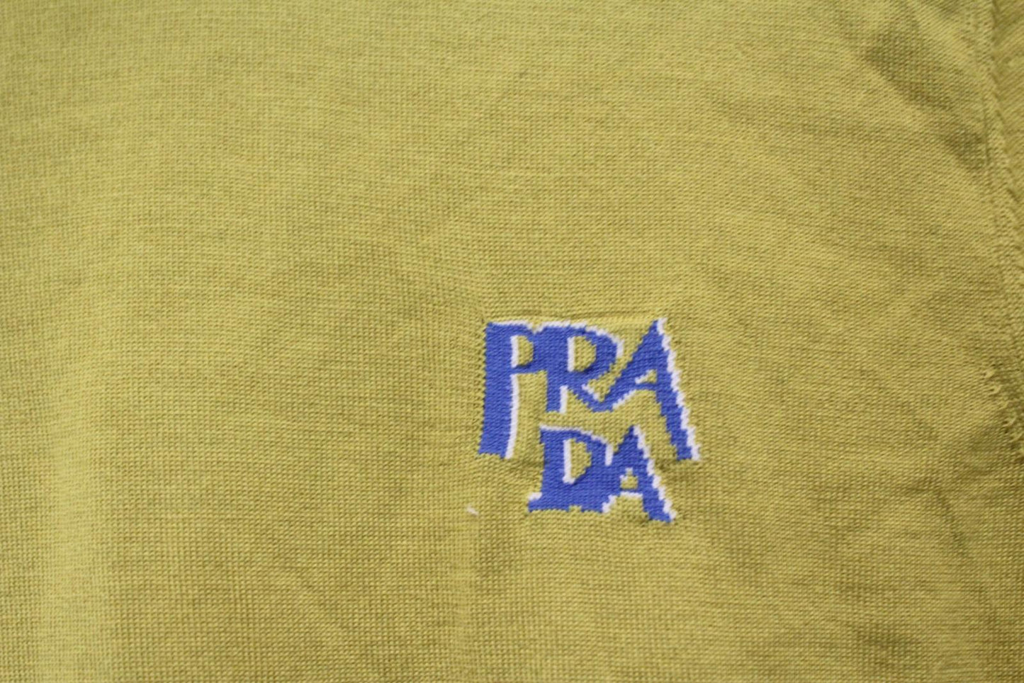 PRADA Ladies Yellow Green Roll Neck Short Sleeve Logo Wool Top IT40 UK8 NEW