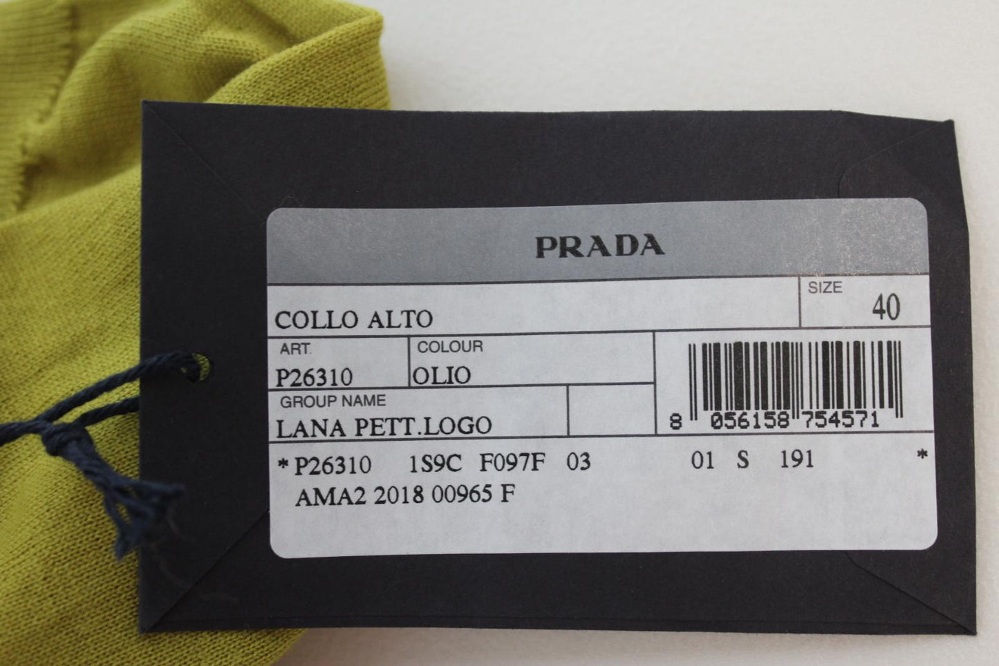 PRADA Ladies Yellow Green Roll Neck Short Sleeve Logo Wool Top IT40 UK8 NEW
