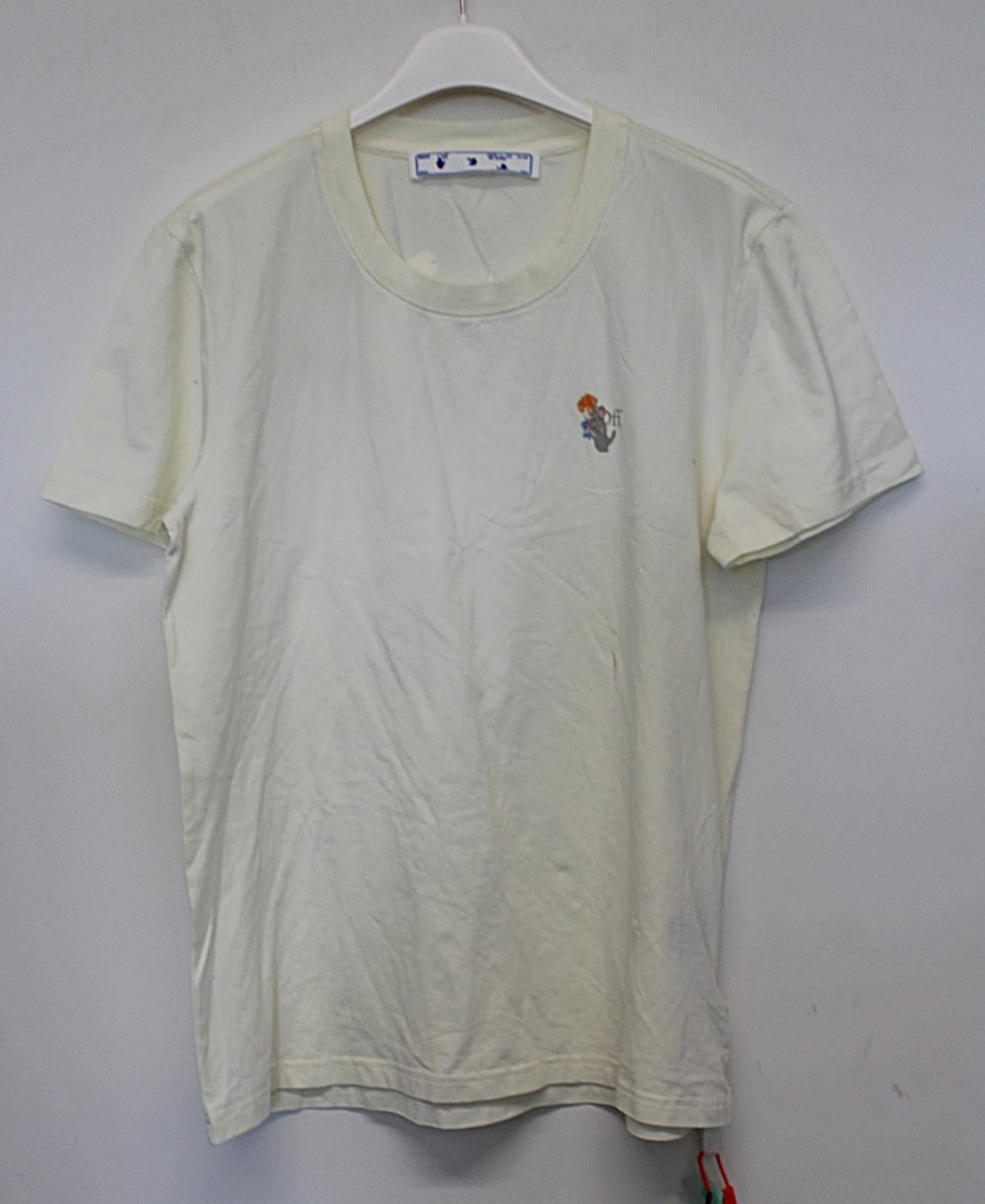OFF-WHITE Ladies Cream Multi Flowers Short Sleeve Cotton Blend T-Shirt M NEW