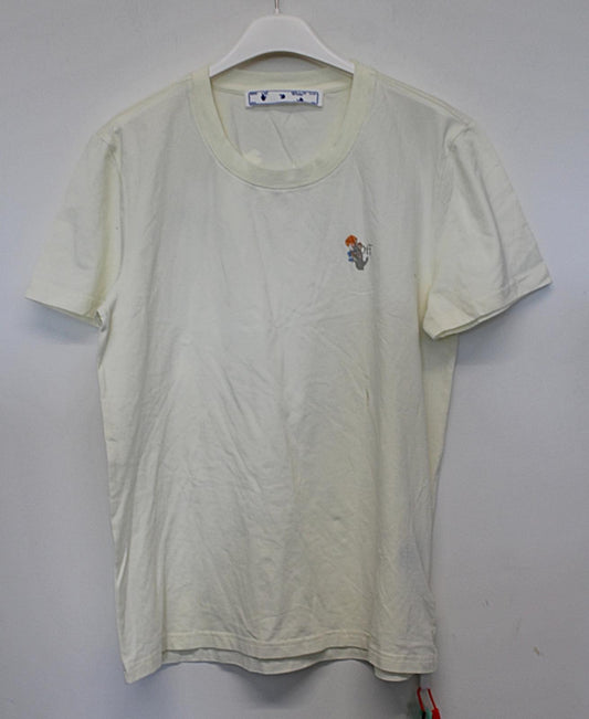 OFF-WHITE Ladies Cream Multi Flowers Short Sleeve Cotton Blend T-Shirt M NEW