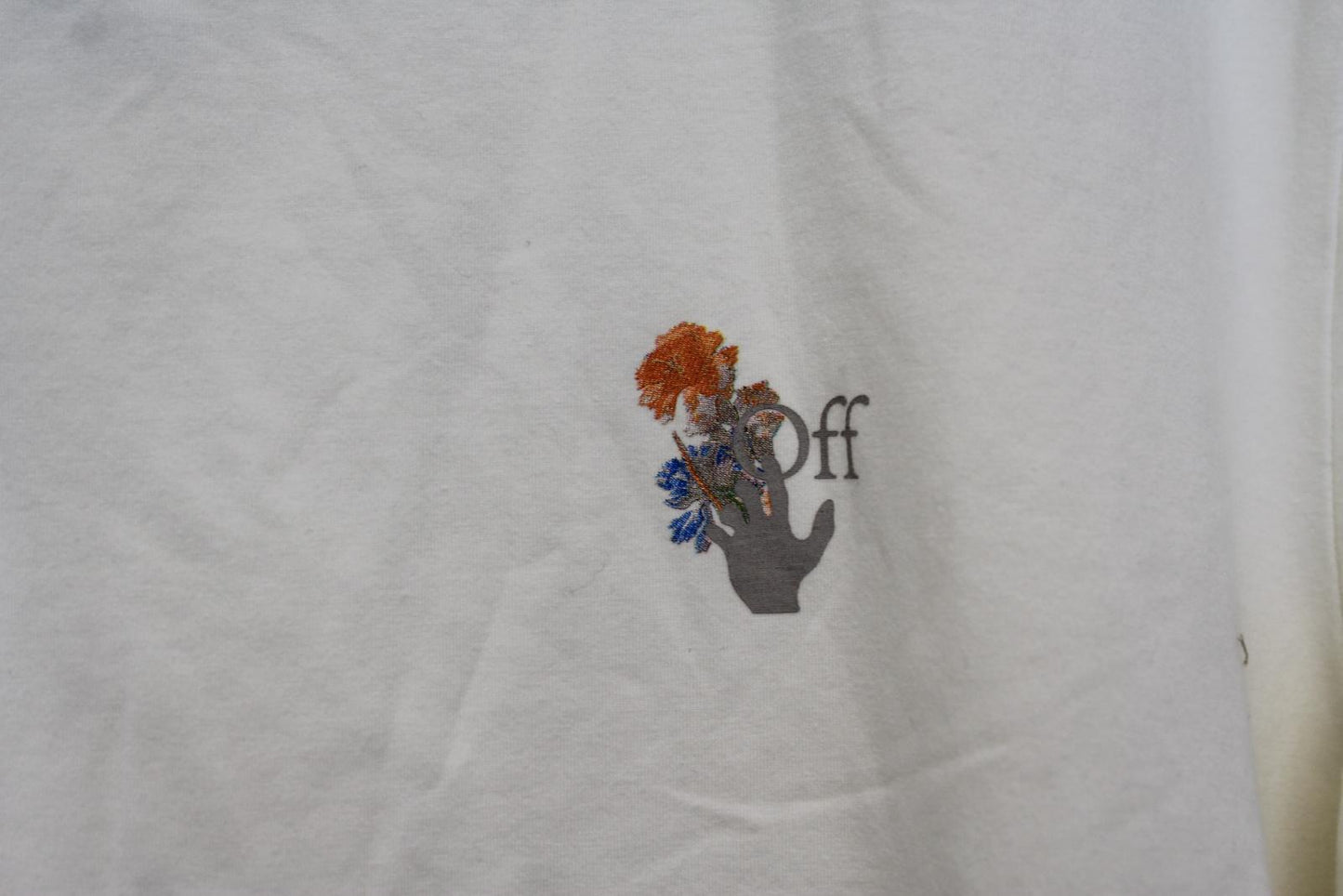 OFF-WHITE Ladies Cream Multi Flowers Short Sleeve Cotton Blend T-Shirt M NEW