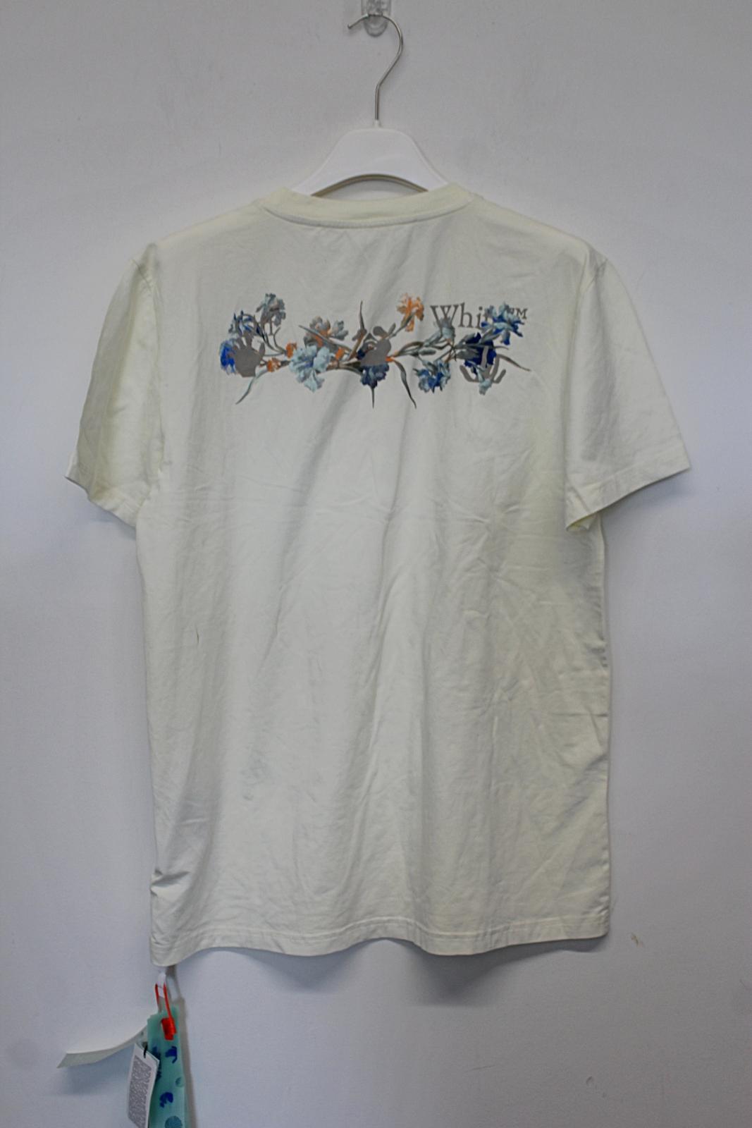 OFF-WHITE Ladies Cream Multi Flowers Short Sleeve Cotton Blend T-Shirt M NEW