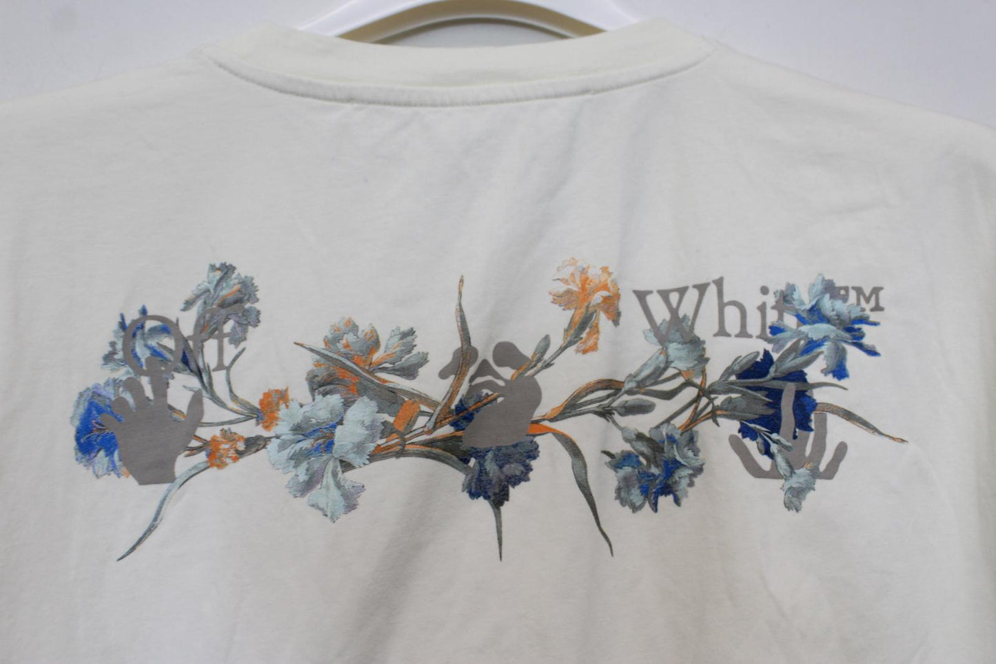 OFF-WHITE Ladies Cream Multi Flowers Short Sleeve Cotton Blend T-Shirt M NEW