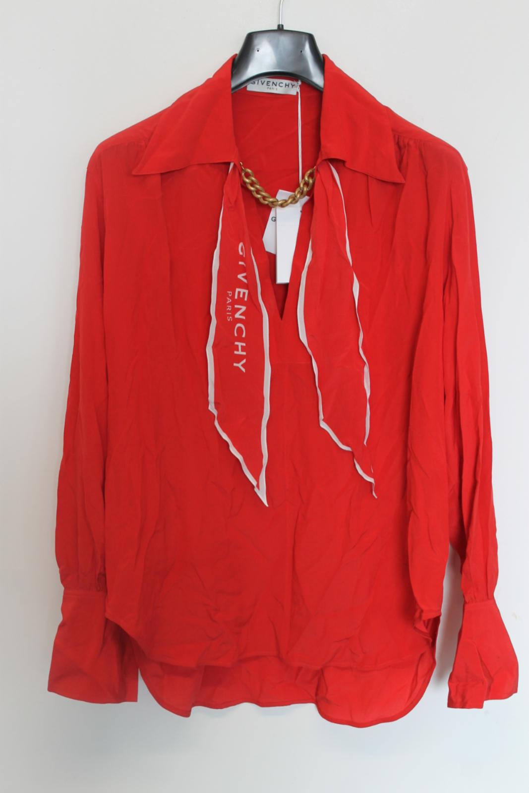 GIVENCHY Ladies Poppy Red Silk Long Sleeve Blouse EU36 UK8 BNWT