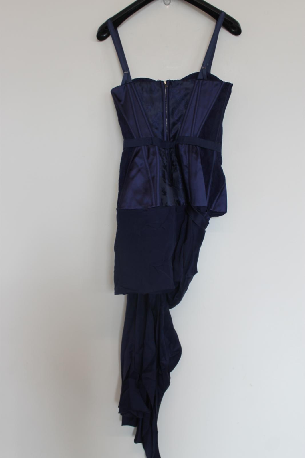 ALEXANDER MCQUEEN Ladies Navy Blue Silk Hi-Low Corset Dress EU34 UK6 NEW