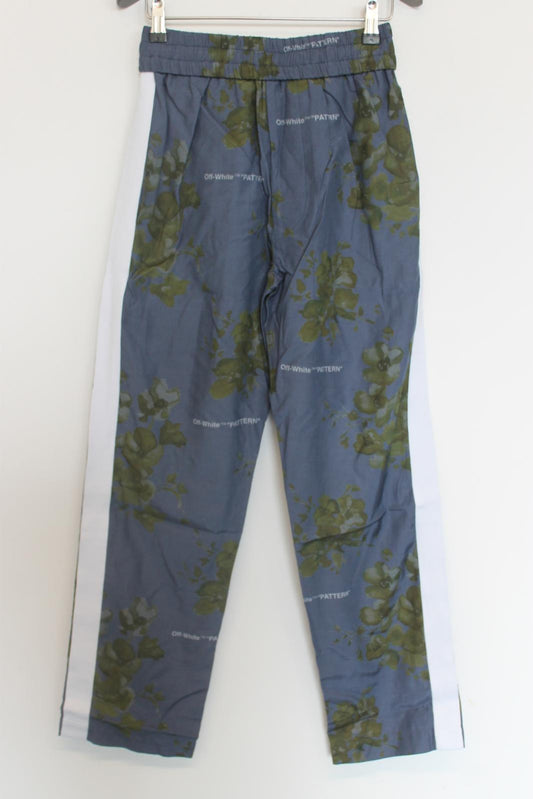 OFF-WHITE Ladies Blue/Green Cotton Blend Floral Print Trousers XS NEW