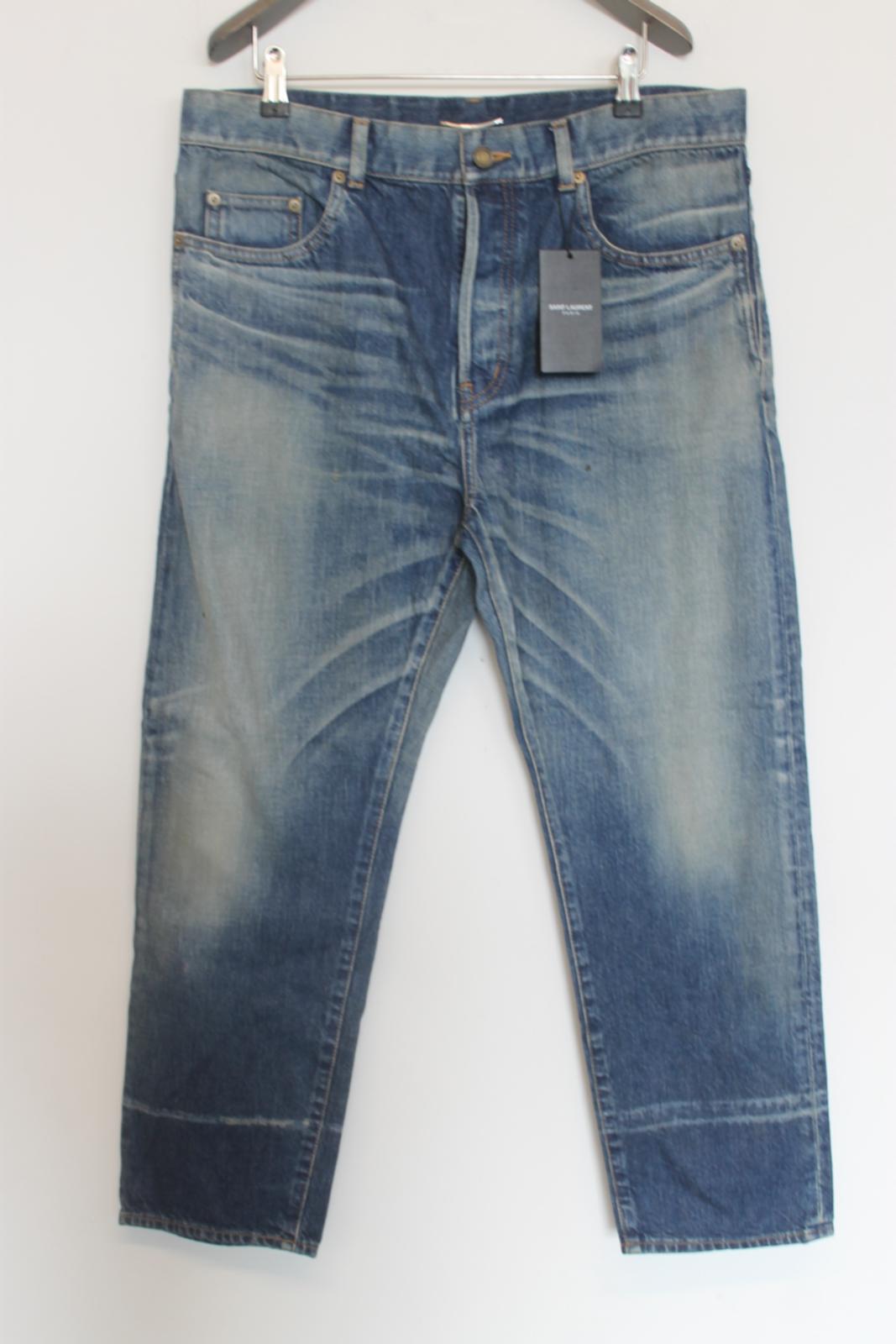 SAINT LAURENT Ladies Blue Cotton Denim High Rise Straight Jeans Size 34 NEW