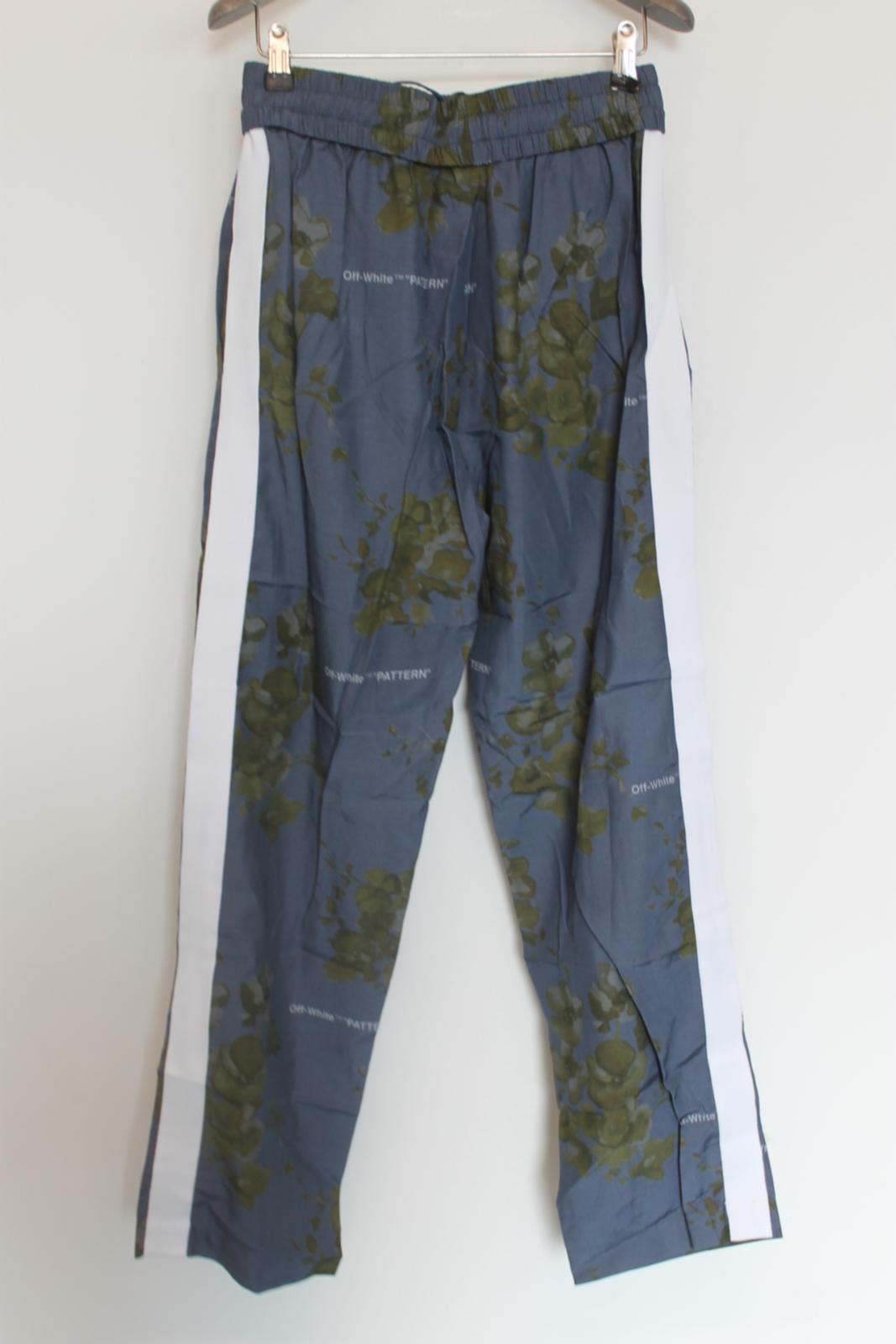OFF-WHITE Ladies Blue/Green Cotton Blend Floral Print Trousers S NEW