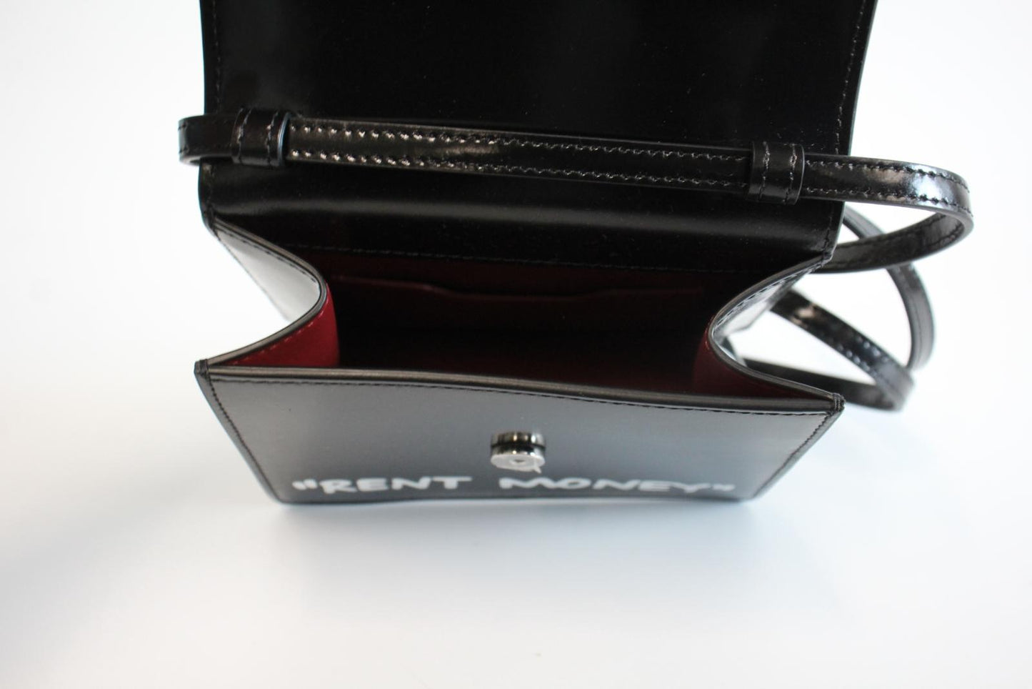 OFF-WHITE Ladies Black Leather "Rent Money" Jitney 0.7 Crossbody Bag XS NEW
