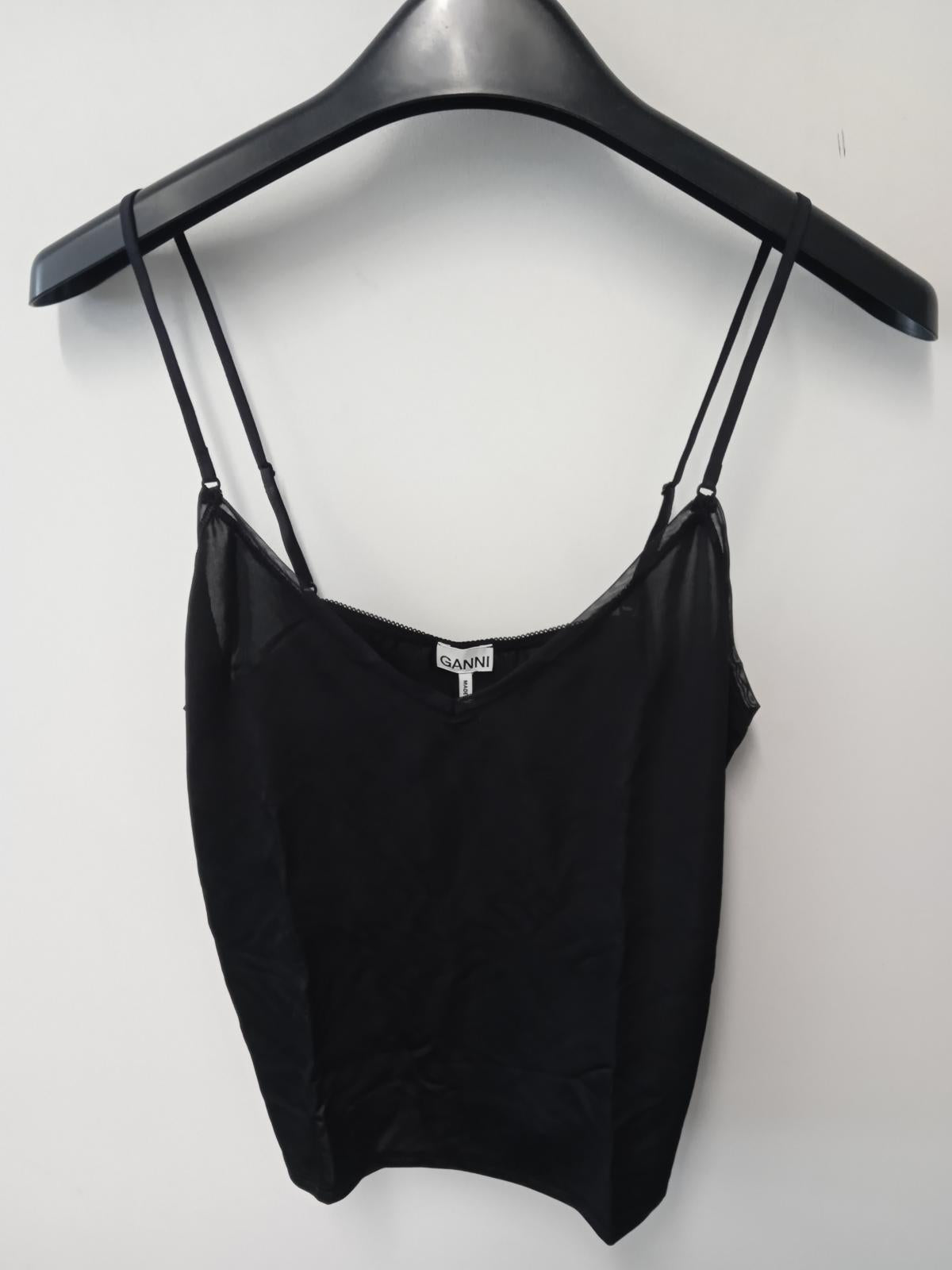 GANNI Ladies Black Sleeveless Sqaure Neck Tank Top Size UK M NEW