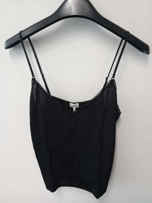 GANNI Ladies Black Sleeveless Sqaure Neck Tank Top Size UK M NEW