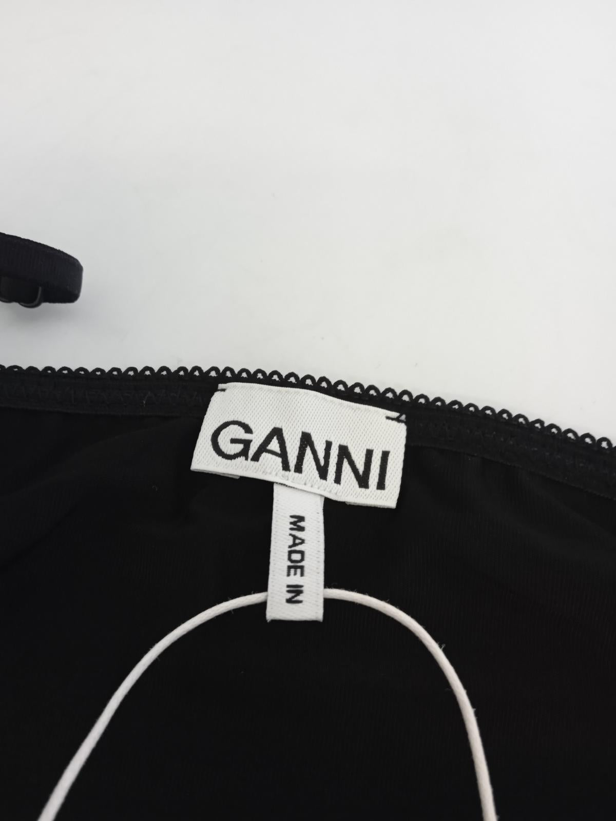 GANNI Ladies Black Sleeveless Sqaure Neck Tank Top Size UK M NEW