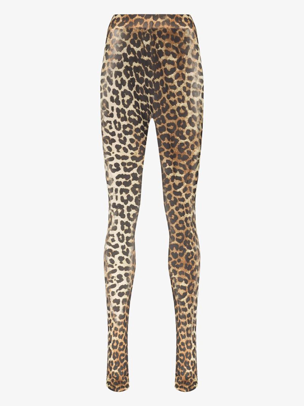 GANNI Ladies A2182 Brown Black Leopard 60 Denier Recycled Printed Tights S NEW