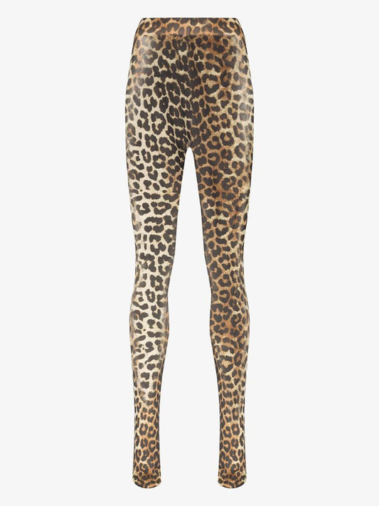 GANNI Ladies A2182 Brown Black Leopard 60 Denier Recycled Printed Tights S NEW