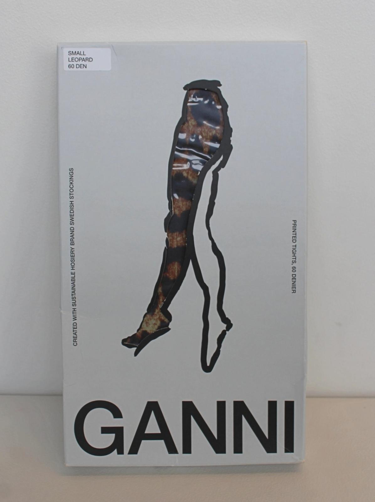 GANNI Ladies A2182 Brown Black Leopard 60 Denier Recycled Printed Tights S NEW