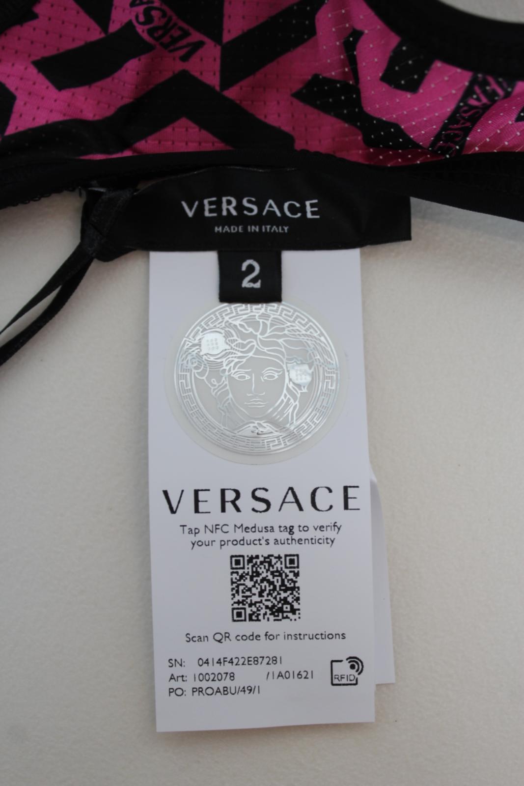 VERSACE Ladies Black Pink Greca Signature Racerback Sport Bra 2/M/UK34 NEW