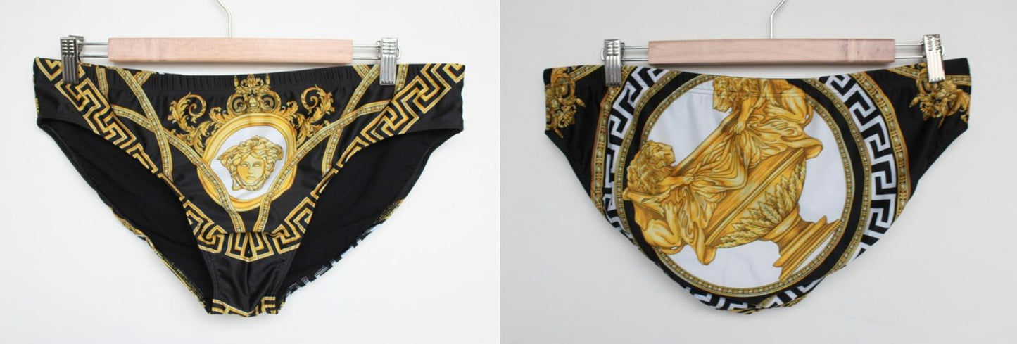 VERSACE Men's Black Gold La Coupe Des Dieux Print Swim Briefs 7/2XL/UK40 NEW