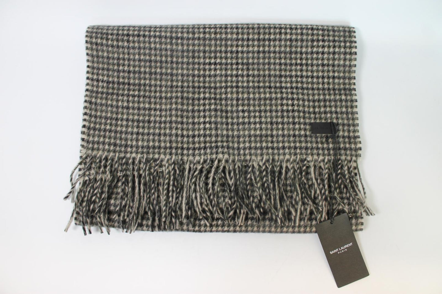 SAINT LAURENT Ladies Grey Dogtooth Autumnal Scarf O/S BNWT