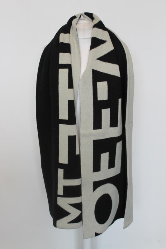 OFF-WHITE Ladies Grey/Black Wool Fleeced Rectangular Logo Scarf O/S NEW