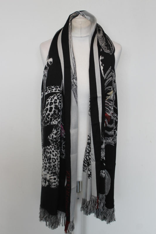 ALEXANDER MCQUEEN Ladies Black Beating Heart Skeleton Rectangular Scarf O/S NEW