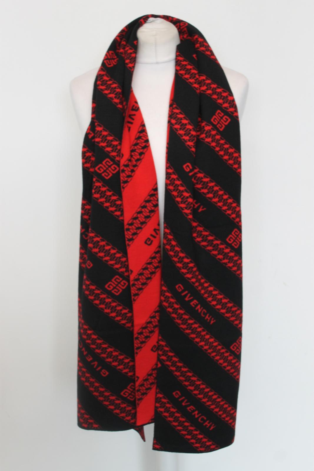 GIVENCHY Ladies Black/Red Wool Rectangular Logo Scarf O/S NEW