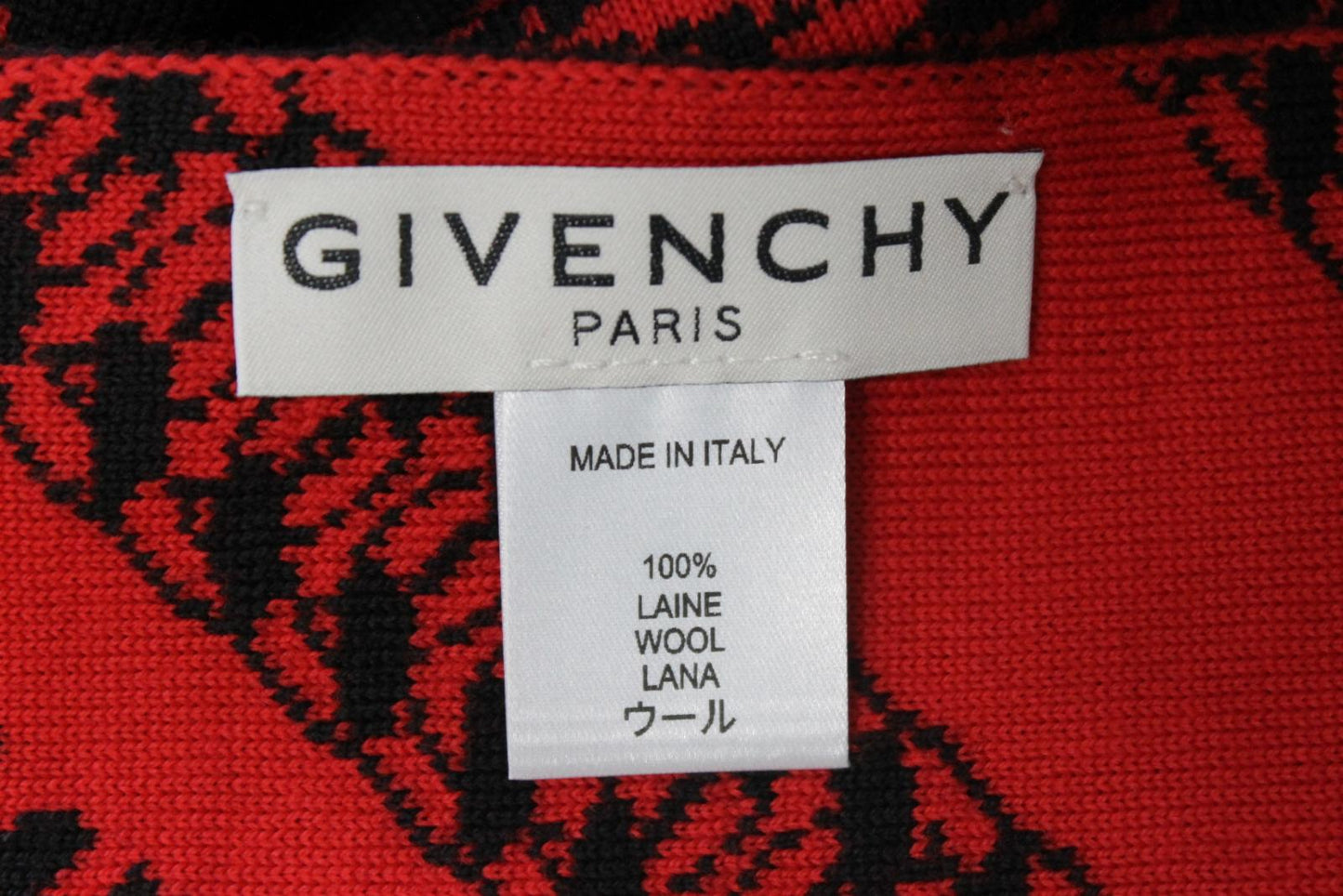 GIVENCHY Ladies Black/Red Wool Rectangular Logo Scarf O/S NEW