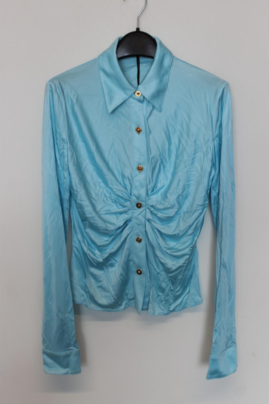 VERSACE Ladies Blue Satin Long Sleeve Button-up Blouse Shirt EU36 UK8 BNWT