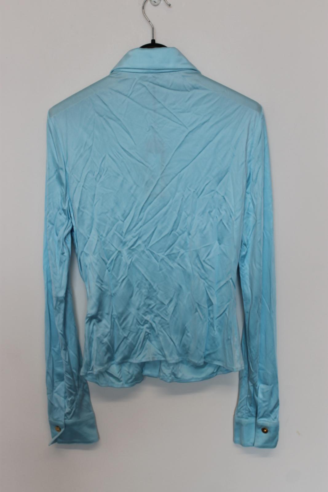 VERSACE Ladies Blue Satin Long Sleeve Button-up Blouse Shirt EU36 UK8 BNWT