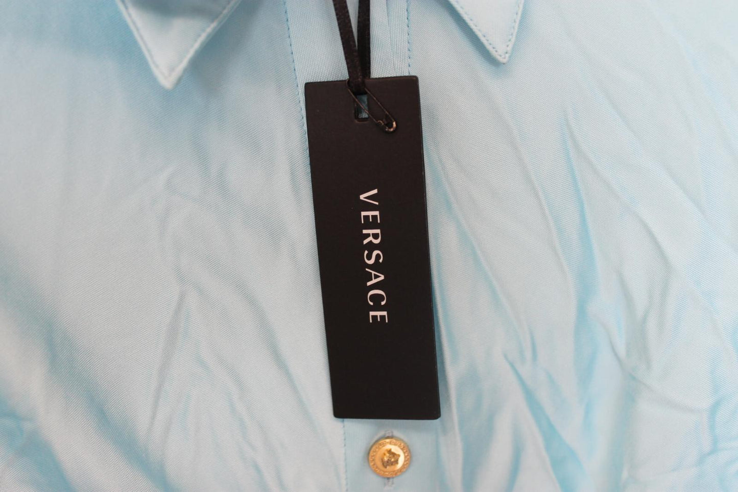 VERSACE Ladies Blue Satin Long Sleeve Button-up Blouse Shirt EU36 UK8 BNWT