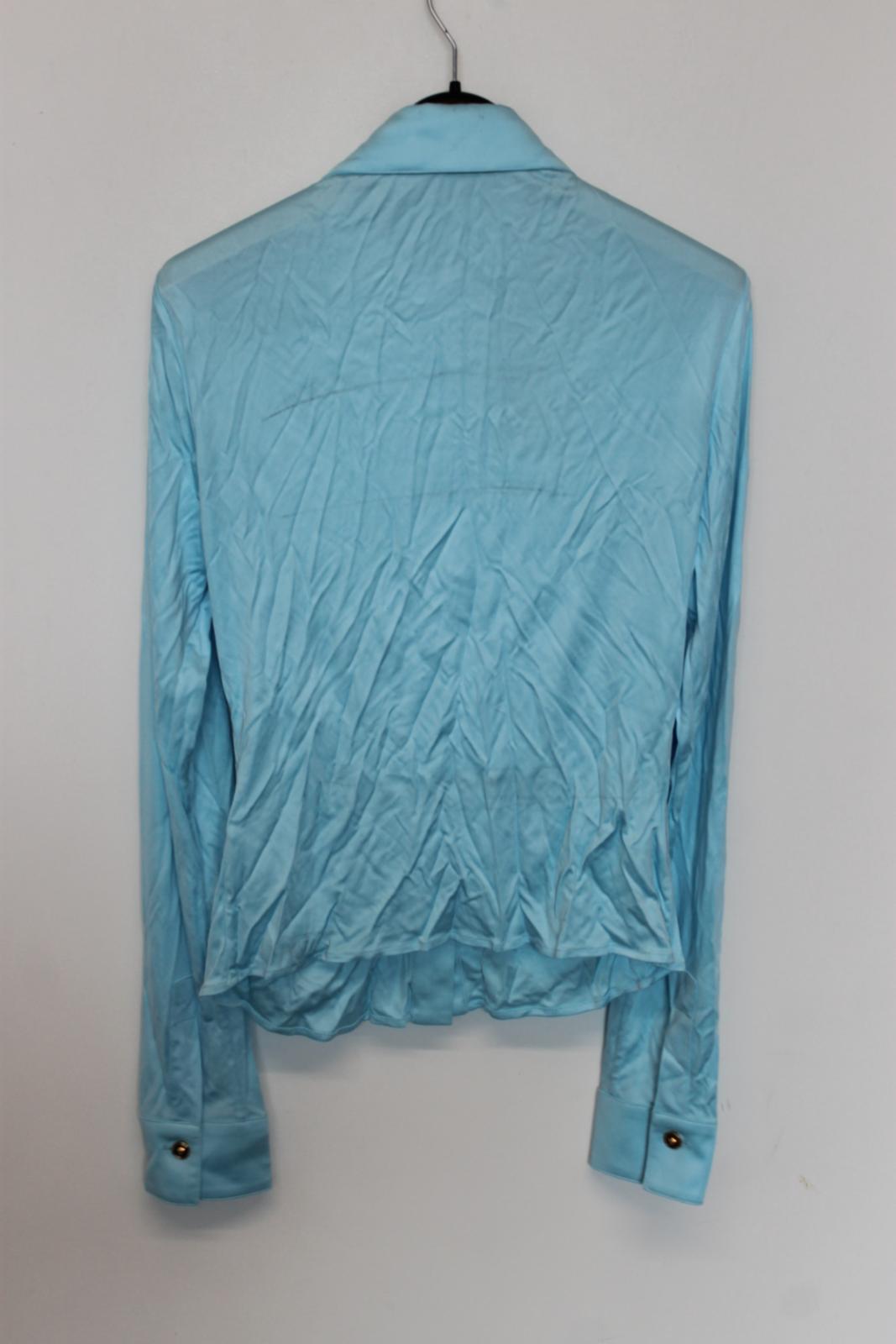 VERSACE Ladies Blue Satin Long Sleeve Button-up Blouse Shirt EU36 UK8 NEW