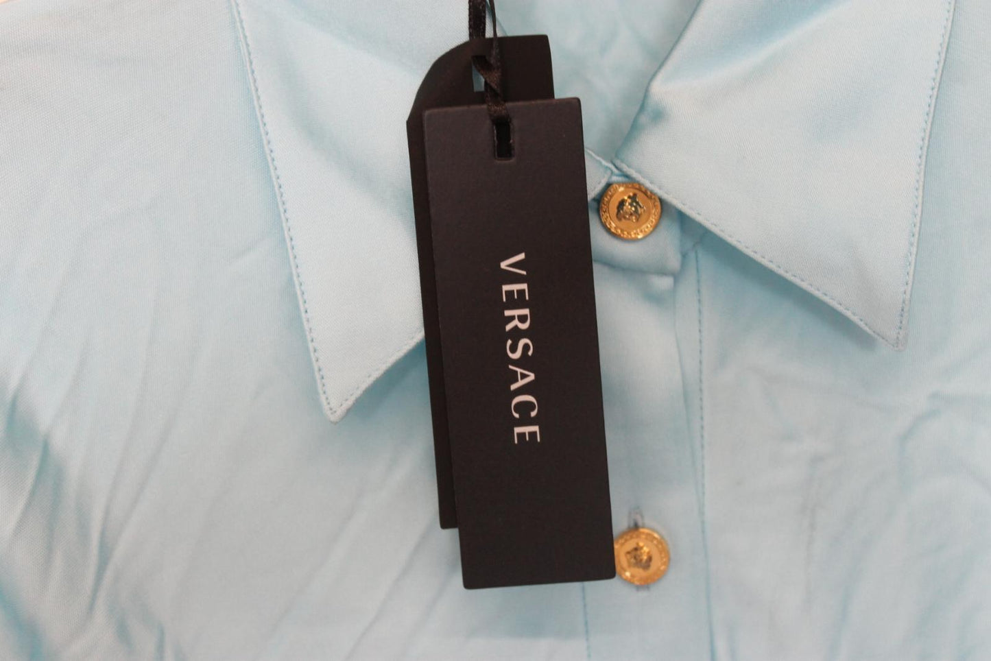 VERSACE Ladies Blue Satin Long Sleeve Button-up Blouse Shirt EU36 UK8 NEW