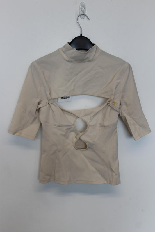 JACQUEMUS Ladies Off-White Wool Le Haut Palmi Cut-Out Blouse Top EU34 UK6 NEW