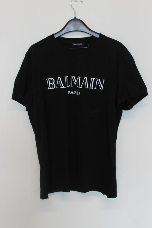 BALMAIN Ladies Black Cotton Short Sleeve Logo T-Shirt Size L NEW