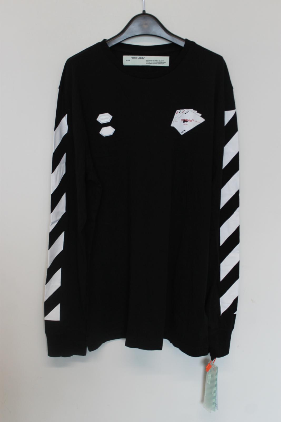 OFF-WHITE Men's Black Cotton Long Sleeve Diagonal Hand Card T-Shirt Size XL BNWT